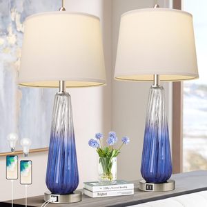 Table <b>Lamps</b> Set Of 2 Modern Glass <b>Bedside</b> <b>Lamp</b> With USB Ports <b>Touch</b> Control Dimmable Nightstand <b>Lamp</b> For Bedroom - Product Image 1