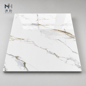 Gạch men bóng toàn phần 600x600mm giả đá cẩm thạch màu xám, bề mặt bóng loáng, dùng lát nền và ốp tường cho nhà bếp, phòng khách hiện đại — ảnh 1