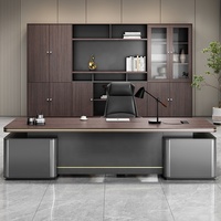 Bureau de direction noir, table de bureau moderne en forme de L, couleur bois foncé, bureau de gestionnaire avec tiroirs, mobilier de bureau