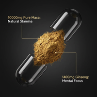 Capsules de Maca en marque blanche OEM/ODM 10000mg, Ginseng 1400mg, haute puissance, énergie naturelle, endurance, concentration, protéines élevées pour adultes