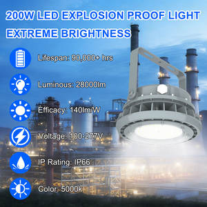 Lámpara LED Industrial Antiexplosión de Aleación de Aluminio, Atex IP66, 200W, 100-277V, Alto Brillo, 5000K, 28000lm - Product Image 2