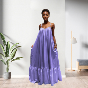 Robe longue à volants et bretelles en couleur unie, taille plus, mode féminine - Product Image 6