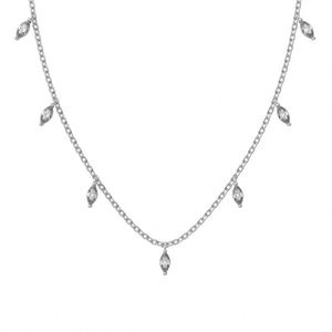 Collier élégant Dylam en argent sterling avec chaîne à maillons, pierre marquise et pampilles en zircone 5A - Product Image 1