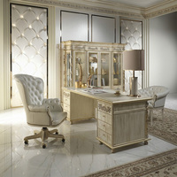 Meuble de bureau de luxe antique en bois doré, style turc royal, avec vitrine en verre pour salon de villa