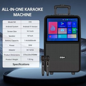 K10 Bocina <span class=keywords><strong>con</strong></span> Pantalla de Video, Máquina de Karaoke, Altavoz de Karaoke <span class=keywords><strong>con</strong></span> Pantallas de 10 Pulgadas, Altavoz Portátil <span class=keywords><strong>con</strong></span> Ruedas y Micrófono - Product Image 5