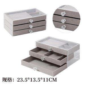 Multifunctional Jewelry Box <b>Plastic</b> <b>Drawer</b> <b>Storage</b> Organizer For Necklaces Rings Earrings With Lid And Velvet Lining - Product Image 3