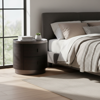 Moderner Hochwertiger Kreativer Runder Furnier-Nachttisch aus Massivholz für Schlafzimmer und Hotel
