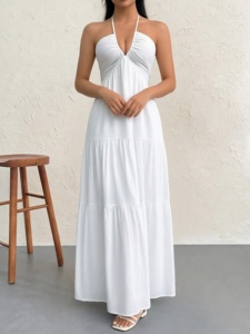 Vestido de tubo sin espalda con cordones de color liso para mujer, estilo europeo, sexy, para vacaciones, suave, ajustado, para fiestas - Product Image 4
