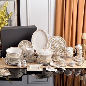 Luxury 58 Pcs Dining Room <b>Set</b> Black Box Europe Bone China Porcelain Dinnerware Nordic Dishes Plates Home Coffee Use Wholesale - Product Image 1