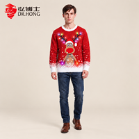 Pull de Noël LED personnalisé, motif flocon de neige tricoté, pull de Nouvel An amusant avec cerf, lumineux pour fêtes de fin d'année