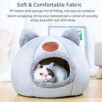 Lit pour animaux de compagnie semi-fermé portable et mignon, en coton épais et chaud, avec housse amovible et lavable, en tissu respirant et écologique, design carton
