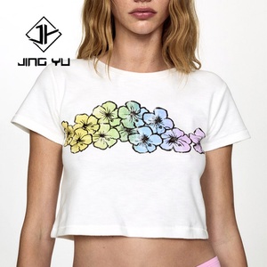 Camiseta Corta de Verano con Diseño de Fabricante, Camiseta Corta con Estampado de Flores Hawaianas Personalizada, Camiseta Corta con Cuello Redondo para Mujer - Product Image 1