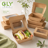 Boîte à lunch en papier kraft personnalisée avec fenêtre transparente en PET, emballage alimentaire biodégradable pour hamburgers, biscuits, à emporter