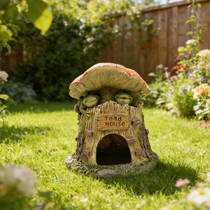 Casa Decorativa de Resina con Forma de Rana y <span class=keywords><strong>Sapo</strong></span>, Escultura con Techo de Hongo para Arte de Jardín y Adorno de Paisaje - Product Image 1