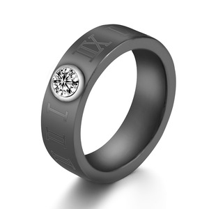 Ceramic Roman Numeral <b>Ring</b> 6mm Women's Zircon Diamond Bezel Setting Fashion <b>Couple</b> <b>Ring</b> White And Black - Product Image 2
