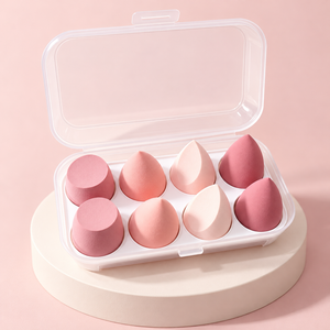 Ensemble populaire de 8 éponges de <span class=keywords><strong>maquillage</strong></span> douces pour le blush, marque privée, pour le teint et le <span class=keywords><strong>maquillage</strong></span> des yeux, avec boîte en forme d'œuf - Product Image 1