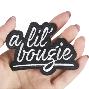 A Lil Bougie Sassy Cursive Typography Embroidered Patch and Die Cut <b>Sticker</b> Design Funny Graphic Decal for Apparel and Laptops - Product Image 2