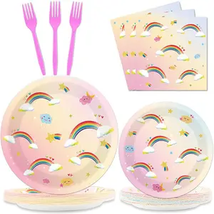 New Pink Princess Party Tableware Set Decoration Disposable Paper Plates Tissue Paper Cups Birthday Supplies