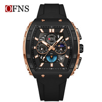 Montre-bracelet à quartz pour homme OFNS, best-seller transfrontalier, 50 mm, en silicone, chronographe à trois sous-cadrans, six aiguilles, étanche 50 m