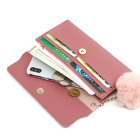 Dompet wanita murah kustom dompet kulit Pu fesyen tas tangan penyimpan kartu panjang warna Solid untuk wanita