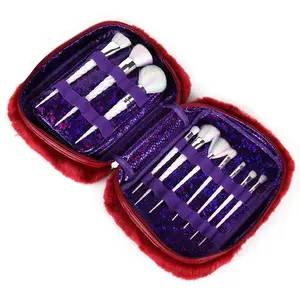 Уникальная мягкая плюшевая сумка для кистей с фиолетовой подкладкой