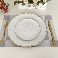 Assiette en plastique blanche de 13 pouces pour banquet de fête Assiettes de mariage à bord doré pour le dîner