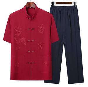 Nouvelle collection 2027 : Chemise d'été KJ pour <span class=keywords><strong>homme</strong></span>, style Tang, <span class=keywords><strong>Hanfu</strong></span> chinois avec boucle chinoise, grande taille, manches courtes, pour papa et grand-père - Product Image 1