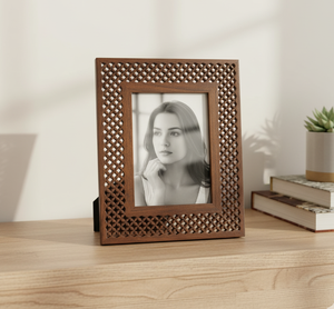 Arabic Pattern <b>Wooden</b> Engraved Photo <b>Frame</b> | Hand-Carved Geometric Design Picture <b>Frame</b> | Solid Wood Tabletop <b>Frame</b> for Home - Product Image 2