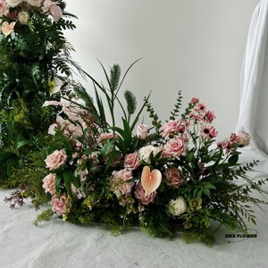 Градиент Розовая белая вишневая Роза туман и зеленый лист 3D искусственный цветочный ряд бегун свадьба и вечеринка домашний декор Цветочная Роговая арка - Product Image 5