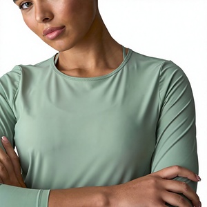 Camiseta de Manga Larga para Mujer, Cuello Redondo, Color Sólido, Corte Ajustado, Informal, de Secado Rápido, Tejido de Punto con Spandex y Poliéster - Product Image 2