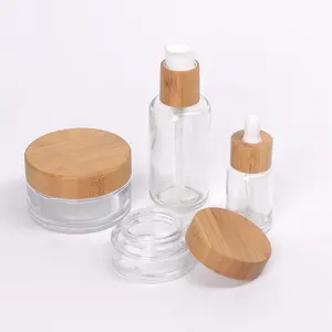 Holz verpackung Holz seifensp ender Glas lotion Flasche Kosmetik flaschen Spray und 30g 50g Bambus glas mit Bambus deckel