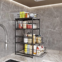 Organisateur moderne pour évier de cuisine ou de salle de bain avec tiroir coulissant Panier de rangement empilable à 2 niveaux sous l'évier Organisateur