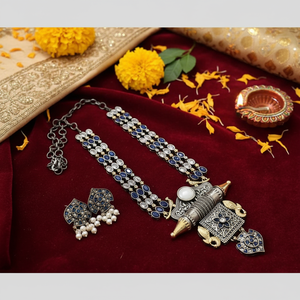 Two Tone Pota Stone <b>Long</b> Necklace Set for Women Traditional Ethnic Fine Jewelry for Weddings and Festive Wear - Product Image 3