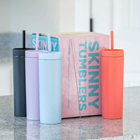 Gobelets Tubulaires Fins Personnalisés en Acrylique Couleurs Pastel Semi-Mats Réutilisables 16oz avec Couvercles et Pailles
