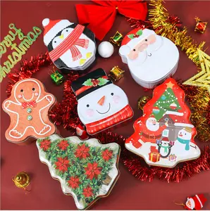 Custom empty christmas series tins sets can santa snowman tin box chocolate candy jar tins for cookies christmas