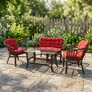 Juego de Muebles de Salón Bonanza, Elegante, con Cojines Rojos, Hechos a Mano, de Ratán, Diseño Moderno y Antiguo, para Villas u Hoteles, Gran Venta - Product Image 3
