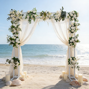 Rollo de tela decorativa para bodas, cortina enrollable, fondo de pared con flores, base de tela de seda, rosas blancas, decoración floral con follaje verde. - Product Image 1
