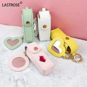 Fashion Women Girl Lipstick Cover Case Bag Accessories Keychain With <b>Makeup</b> Mirror Pu Leather Lip Balm Holder Lipstick Bag - Product Image 5