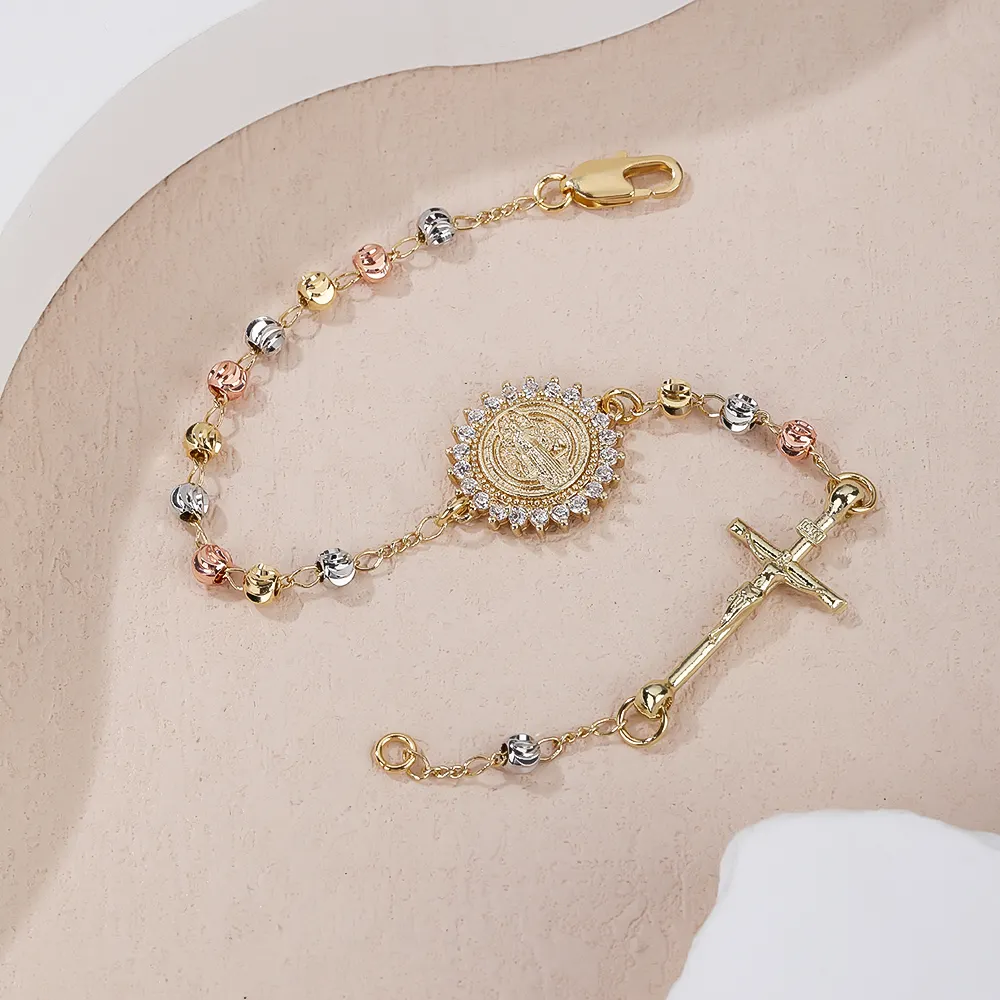 Vintage Chapelet Perles Bracelet Jésus Christ Crucifix Croix Bracelet pour Hommes Femmes Bijoux