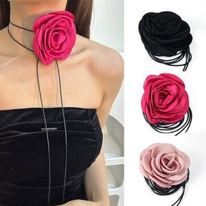 Ожерелья-чокеры женские ручной работы в европейском стиле с регулируемым шнурком, квасцами и цветами камелии, тканевые, с завязками на шее - Product Image 4