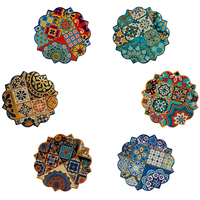 Sous-verre absorbant en dolomite en gros avec motif mandala 3D gaufré et support en liège doré, style bohème, motifs variés