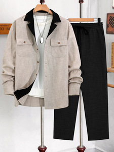 Conjunto de Camisa y Pantalón de Manga Larga <span class=keywords><strong>para</strong></span> <span class=keywords><strong>Hombre</strong></span>, Estilo Coreano, Secado Rápido, Informal, Ajustado, <span class=keywords><strong>para</strong></span> Otoño - Product Image 6