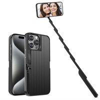 Coque intégrée pour iPhone 16 17 Pro Max avec télécommande Bluetooth intégrée, 3 en 1, rétractable, extensible, avec bâton de selfie