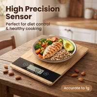 Balance de cuisine numérique 5kg 1g Bamboo Touch Screen 15x21.5x1.6cm 4.5cm LCD 8 unités (ml, fl.oz) pour eau et lait, pile CR2032, 0.5kg