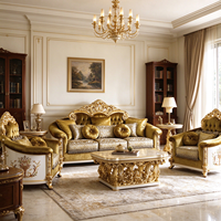 Canapé de salon de luxe baroque, ensemble de canapés avec cadre sculpté doré, rembourré, pour un aménagement classique de la maison