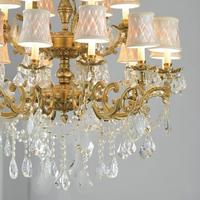Lámpara de araña de latón de doble nivel de lujo, luz de gota de cristal con sombra estampada para vestíbulo de Hotel