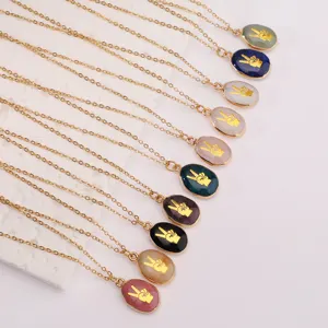 Ready To Ship Non Tarnish Stainless Steel Gold Necklace With Hand Pendant Real Gemstone Jewelry
