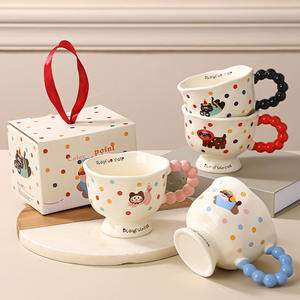 Mug en céramique mignon souvenir, tasse à café haut de gamme pour la maison, design de dessin animé pour couple, compatible <span class=keywords><strong>micro</strong></span>-ondes, avec poignée et sangle, modèle chiot à pois - Product Image 1