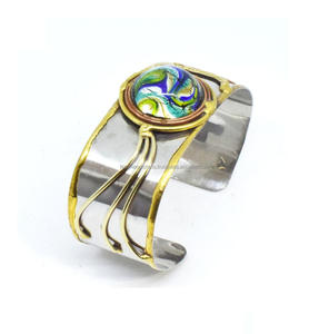 Promotion Spéciale Noël 2024 : Manchette en Laiton Multicolore, Bijou de Manchette Carré avec Finition Argentée Antique, pour Vêtements d'Hiver - Product Image 1