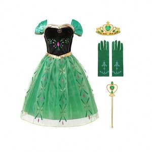 Robe de princesse Anna verte pour bébé fille, broderie florale, robe de fête Anna, vêtements de cosplay pour enfant, costume fantaisie d'été - Product Image 2